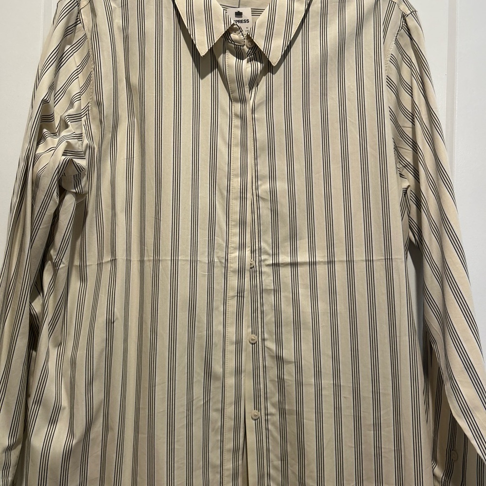 Express Woman’s Cream Stripe Button-Up Shirt